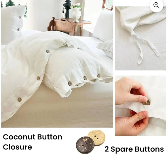 Simple Opulence 100% Linen Queen Duvet Cover White OEKO-TEX Button Closure - Picture 4 of 8